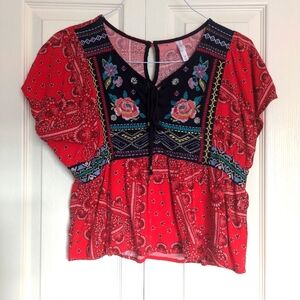 Boho Embroidered Print Blouse Sz S/M